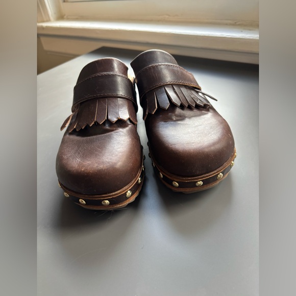 Kelsi Dagger Leather Fringe Studded Clogs- 7.5 - Picture 2 of 6